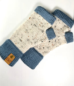 Speckled Beanie & Fingerless Gloves  - Country Blue