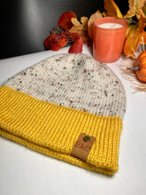 Load image into Gallery viewer, Speckled Beanie &amp; Fingerless Gloves - Golden Yellow
