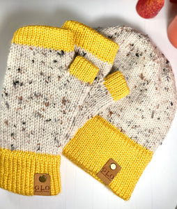 Speckled Beanie & Fingerless Gloves - Golden Yellow