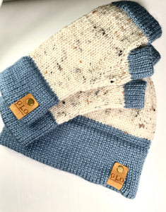 Speckled Beanie & Fingerless Gloves  - Country Blue