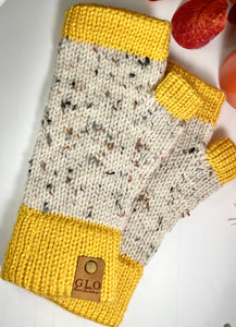 Speckled Beanie & Fingerless Gloves - Golden Yellow